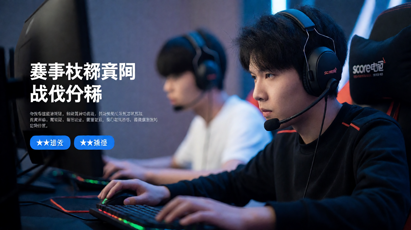 score电竞直播主视觉，展示电竞赛事实时比分与高清直播画面